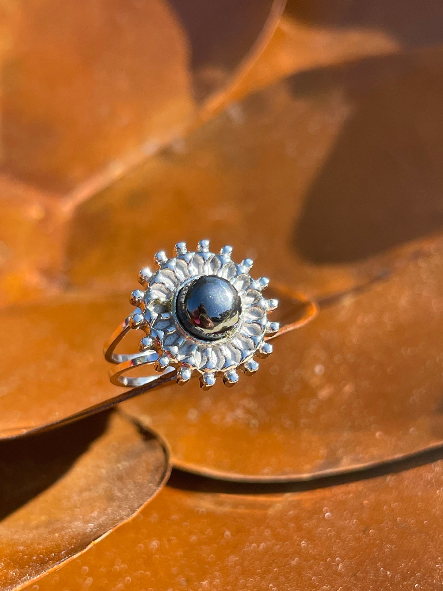 Bague Soleil d’Acier Hématite