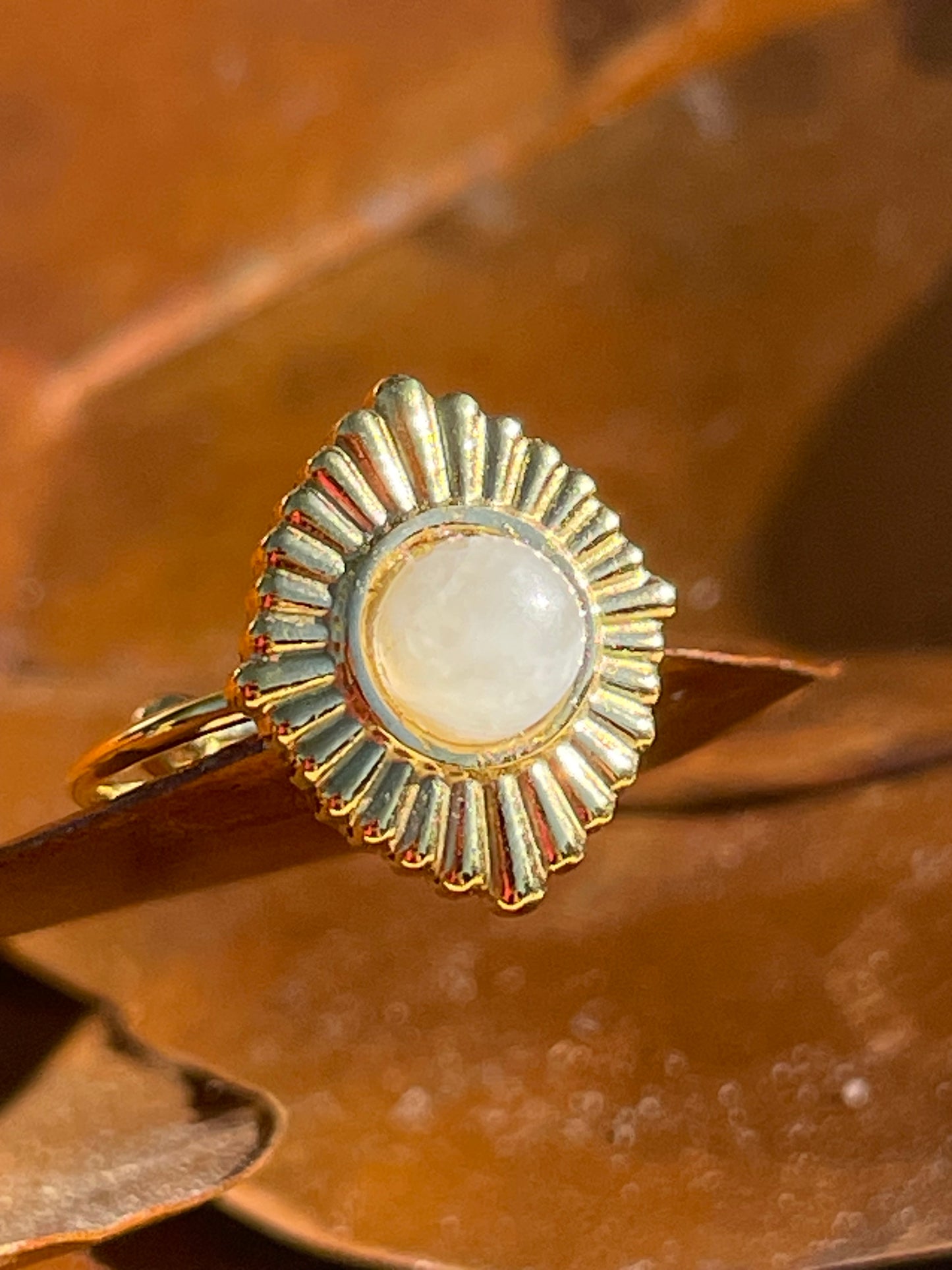 Bague Fine dorée en Acier inoxydable en Pierre de Lune