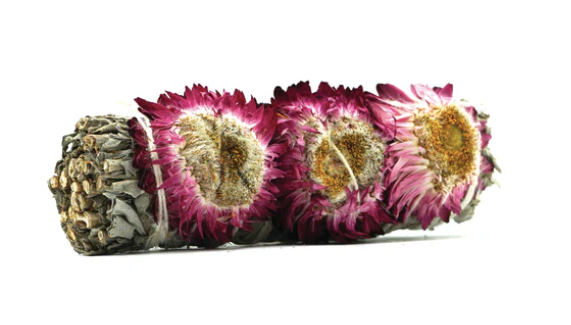 Fagot de sauge blanche bio avec tournesols violets fleurs naturelles