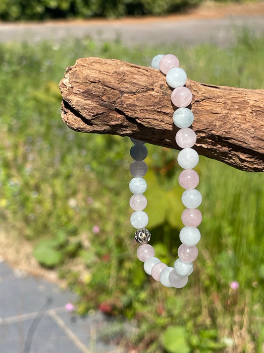Bracelet duo alchimique en quartz rose et aigue-marine "Harmonie océanique"