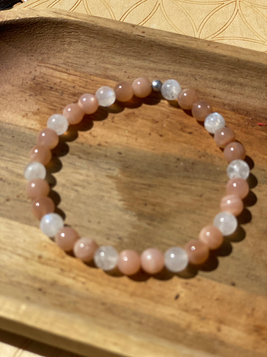 Bracelet Duo alchimique en Pierre de Soleil et Pierre de Lune : "Soleil Lune"