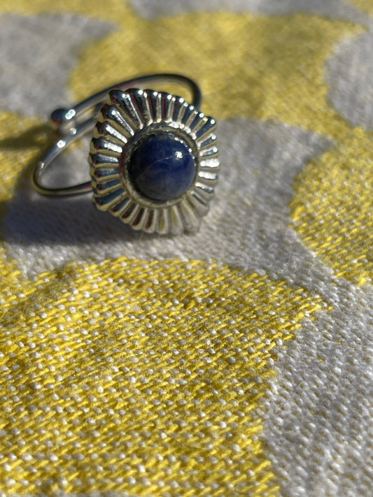 Bague Fine en Acier Inoxydable et lapis‑lazuli
