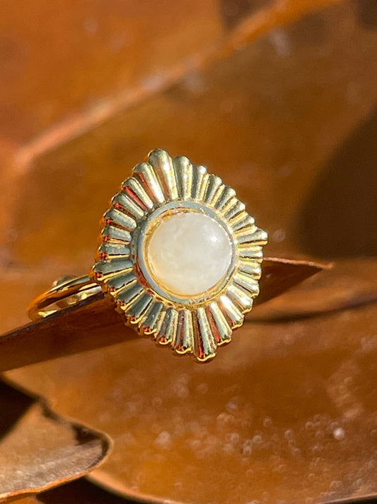 Bague Fine dorée en Acier inoxydable en Pierre de Lune