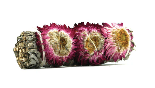 Fagot de sauge blanche bio avec tournesols violets fleurs naturelles