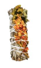 Fagot de Sauge blanche de Californie bio avec sinuata orangées et eucalyptus